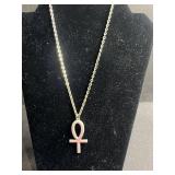 Ankh Pendant Necklace - Rose Gold Tone On Silver Chain