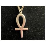 Ankh Pendant Necklace - Rose Gold Tone On Silver Chain