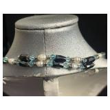Aqua Blue Bead Necklace & Beaded Bracelets - Fashion Jewelry Set