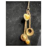 Lariat Necklace Set - 2-Piece Gold-Tone Chains with Floral Pendant & Charm Drops