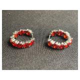 Assorted Gemstone & Crystal Earrings - Red Blue Purple Hoops & Black Stone Drops