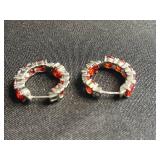 Assorted Gemstone & Crystal Earrings - Red Blue Purple Hoops & Black Stone Drops