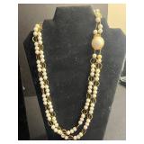 Sarah Coventry Gold Tone Chain Necklace - Crystal Ball Pendant, Pearl & Bead Chains