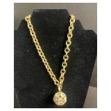 Sarah Coventry Gold Tone Chain Necklace - Crystal Ball Pendant, Pearl & Bead Chains