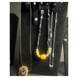 Beaded Necklace Lot - Red Multi-Strand, Owl Pendant, Horse Cameo & Gold Bead Chains