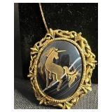 Beaded Necklace Lot - Red Multi-Strand, Owl Pendant, Horse Cameo & Gold Bead Chains