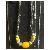 Beaded Necklace Lot - Red Multi-Strand, Owl Pendant, Horse Cameo & Gold Bead Chains