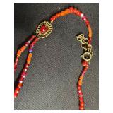 Beaded Necklace Lot - Red Multi-Strand, Owl Pendant, Horse Cameo & Gold Bead Chains