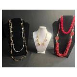 Red Coral & Beaded Necklaces - Red Beads, Ivory Beads (Assorted Set)