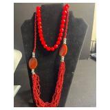 Red Coral & Beaded Necklaces - Red Beads, Ivory Beads (Assorted Set)