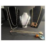 Assorted Necklaces - Black Onyx Like Bead, Gold Elephant Pendant, Green Donut Pendant