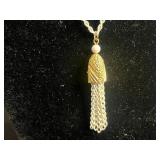 Beaded Necklace Set - Black Multi-Strand, Red Coral Beads, Gold-Tone Tassel Pendants