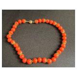 Beaded Necklace Set - Black Multi-Strand, Red Coral Beads, Gold-Tone Tassel Pendants