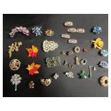 Vintage Costume Jewelry Lot - Brooches, Pins, Bracelets & Rings, Enamel Floral - all missing stones or broken pins