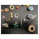 Vintage Costume Jewelry Lot - Brooches, Pins, Bracelets & Rings, Enamel Floral - all missing stones or broken pins
