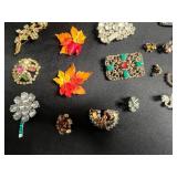 Vintage Costume Jewelry Lot - Brooches, Pins, Bracelets & Rings, Enamel Floral - all missing stones or broken pins