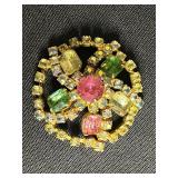 Vintage Costume Jewelry Lot - Brooches, Pins, Bracelets & Rings, Enamel Floral - all missing stones or broken pins