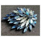 Vintage Jewelry Lot Inc Trifari - Butterfly Brooch - Green Cabochon Bracelet - Blue Leaf Brooch - all missing stones or broken pin