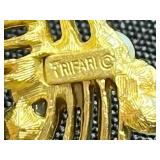 Vintage Jewelry Lot Inc Trifari - Butterfly Brooch - Green Cabochon Bracelet - Blue Leaf Brooch - all missing stones or broken pin