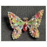 Vintage Jewelry Lot Inc Trifari - Butterfly Brooch - Green Cabochon Bracelet - Blue Leaf Brooch - all missing stones or broken pin