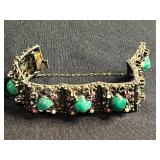 Vintage Jewelry Lot Inc Trifari - Butterfly Brooch - Green Cabochon Bracelet - Blue Leaf Brooch - all missing stones or broken pin