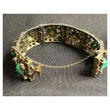 Vintage Jewelry Lot Inc Trifari - Butterfly Brooch - Green Cabochon Bracelet - Blue Leaf Brooch - all missing stones or broken pin