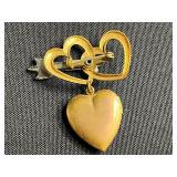 Vintage Gold-Tone Jewelry Lot: Enamel Heart Locket, Beaded Bracelet & Leaf Pins