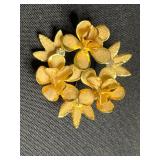 Vintage Gold-Tone Jewelry Lot: Enamel Heart Locket, Beaded Bracelet & Leaf Pins