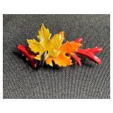 Vintage Gold-Tone Jewelry Lot: Enamel Heart Locket, Beaded Bracelet & Leaf Pins