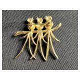 Vintage Gold-Tone Jewelry Lot: Enamel Heart Locket, Beaded Bracelet & Leaf Pins