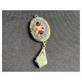 Vintage Gold-Tone Jewelry Lot: Enamel Heart Locket, Beaded Bracelet & Leaf Pins