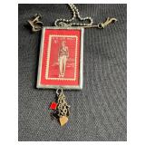 Framed Art glass Pendant Necklaces (Lot of 3) - Assorted Printed Cards