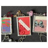 Framed Art glass Pendant Necklaces (Lot of 3) - Assorted Printed Cards