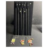 Framed Floral Art glass Pendant Necklaces (Lot of 3)