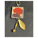 Framed Floral Art glass Pendant Necklaces (Lot of 3)