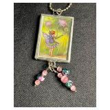 Framed Floral Art glass Pendant Necklaces (Lot of 3)