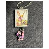Framed Floral Art glass Pendant Necklaces (Lot of 3)