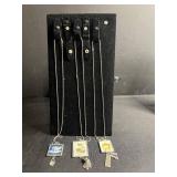 Assorted Art Glass Tile Pendant Necklaces (Lot of 3) Vintage Print Charms on Bead Chains