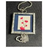 Assorted Art Glass Tile Pendant Necklaces (Lot of 3) Vintage Print Charms on Bead Chains