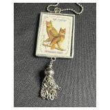 Assorted Art Glass Tile Pendant Necklaces (Lot of 3) Vintage Print Charms on Bead Chains