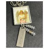 Assorted Art Glass Tile Pendant Necklaces (Lot of 3) Vintage Print Charms on Bead Chains