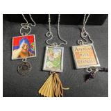 Vintage Word-Art Pendant Necklaces (Lot of 3) Framed Print Charms & Tassels