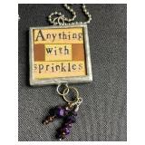 Vintage Word-Art Pendant Necklaces (Lot of 3) Framed Print Charms & Tassels