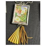 Vintage Word-Art Pendant Necklaces (Lot of 3) Framed Print Charms & Tassels