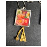 Three Glass Art Hand Made Framed Photo Necklaces - Assorted Prints