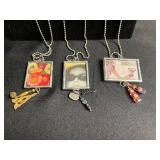 Three Glass Art Hand Made Framed Photo Necklaces - Assorted Prints