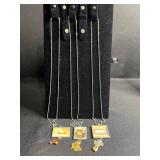 Hand Made Art Glass Square Frame Print Pendant Necklace Set - 3 Two Sided Beaded Ball-Chain Necklaces