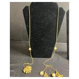 Lariat Gold-Tone Necklaces with Filigree Pendant, Tassel & Pearl Drops