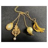 Lariat Gold-Tone Necklaces with Filigree Pendant, Tassel & Pearl Drops