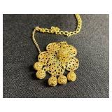 Lariat Gold-Tone Necklaces with Filigree Pendant, Tassel & Pearl Drops